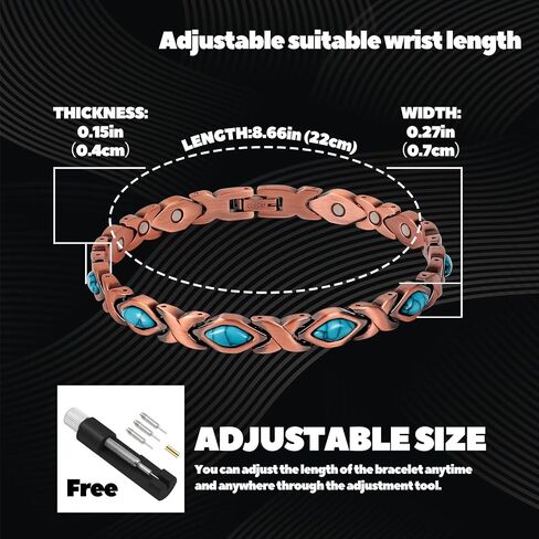 CocoButterFly - turquoise Pure Copper Bracelet - Women's Magnetic Copper Bracelet - With Size Tool Adjustable Length (Blue Turquoise) in Saudi Arabia