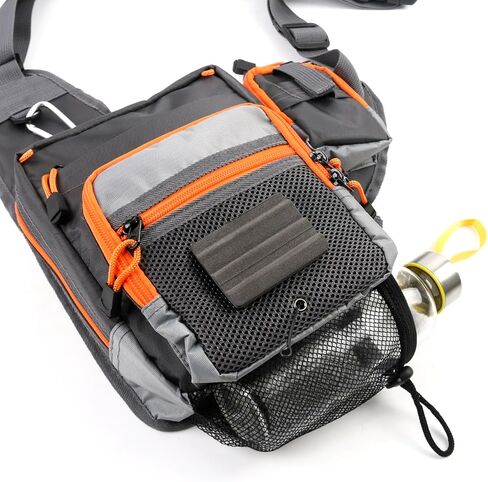 V-Cross Sling Pack - Breathable Mesh Back, Removable Fly Patch, Water Bottle Holder - Perfect for Fishing in Saudi Arabia