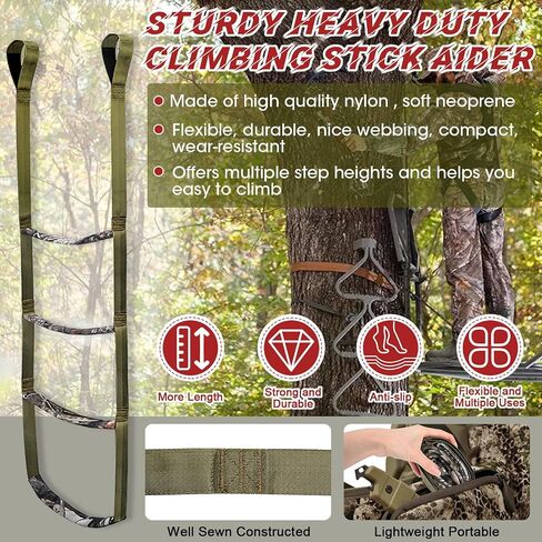 Step Climbing Aider,Climbing Stick Aiders for Hunting Rope Ladders Tree Steps Aider Treestand Gear Camo Foot Ascender Step Plate Stands Saddle Hang Strap Climb Sticks Equipment Tool,Thick in Saudi Arabia