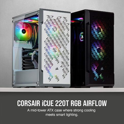 حافظة ذكية من Corsair Icue 220T RGB Airflow من الزجاج المقسى في منتصف البرج in Kuwait