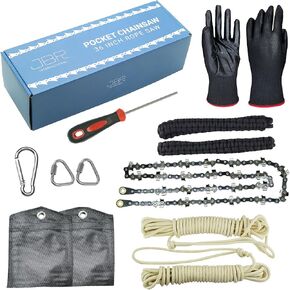 JBR INTERNACIONAL - Rope Saw Pocket Chainsaw 36 INCH - Special for Camping and Survival - Backpacking Gear - Wire Saw and Camp Saw Kit - Sharp double-sided teeth, Black