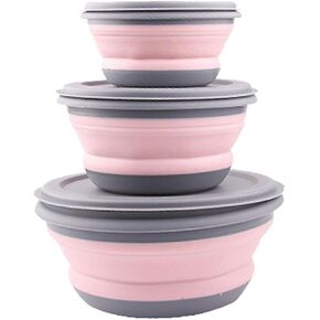 Folding Bowl, Portable Silicone Collapsible Travel Bowl Foldable Salad Bowl with Lid for Outdoor Travel, 3PCS.