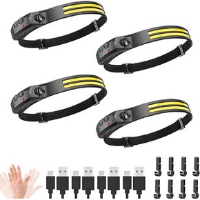 New LED Headlamp Rechargeable, 230° COB Super Bright Head Lights for Forehead, 6Mode Hard Hat Light for Adults,Head Lamps for Camping, Work, Hiking, Running(10Pack)