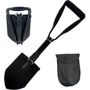 Military Folding Camping Shovel, 22.8" Heavy Duty Carbon Steel Foldable Survival Shovel, Portable Entrenching Tool Tactical Shovel for Camping, Backpacking, Hiking, Digging Dirt, Car Emergency, Green