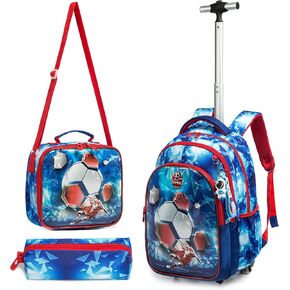MOHCO Rolling Backpack 18 inch with Lunch Bag and Pencil Case Wheeled School Backpack for Boys and Girls