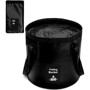 Collapsible Bucket with Handle, Lightweight Folding Water Container, Portable Collapsible Bucket for Fishing, Camping, Hiking, Backpacking, Outdoor Survival, Car Washing Black 20L