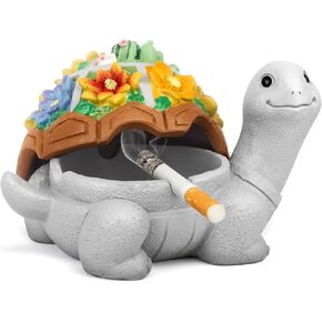 LESES Ashtray, Outdoor Ashtray with Lid Smokeless Waterproof Ash Tray with Cute Turtle Decor, Resin Ashtray for Cigarettes Home Office, Porch Patio Decorations Outdoor Indoor Ashtray
