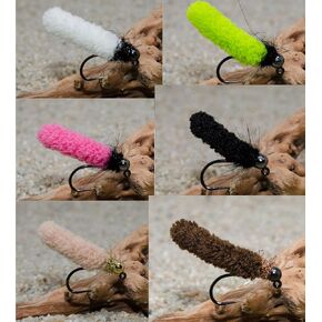 12 Mop Flies Assortment | Mop Jig Tungsten Bead and Barbed Hooks | Fly Fishing Flies for Trout Size 10, 12
