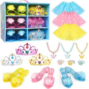 Meland Princess Dress Up - Dress Up Clothes for Little Girls - Kids Dress Up & Pretend Play with 3 Skirts, 3 Pairs of Princess Shoes, 3 Tiaras, Jewelry - Princess Toys for Girls Age 3,4,5,6 Year Old
