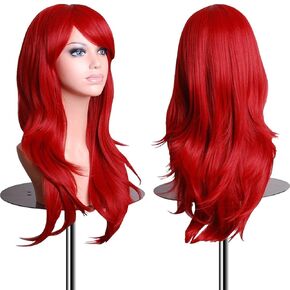 EmaxDesign Wigs 28 inch Wavy Curly Cosplay Wig With Wig Cap and Comb (Red)