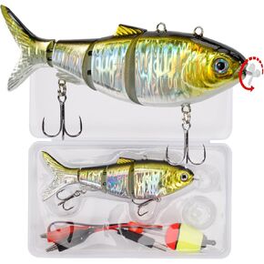 Robotic Swimming Lure 5.1" Fishing Lure 4-Segement Multi Jointed Swimbait Electric Bait LED Light USB Rechargeable Robotic Lure for Bass Trout Pike Fishing Tackle