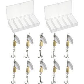PATIKIL Trout Lures 1/5 oz, 10Pack Trout Fishing Lures Spinnerbait Treble Hooks Fishing Spinners Baits Tackle for Freshwater Saltwater Fishing, Silver Tone