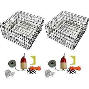 2-Pack of KUFA Vinyl Coated Crab Trap & Accessory kit (100' Lead Core Sinking line,Caliper,Harness,Bait Bag & 11" Float) (S60+CEQ1) x2N