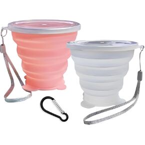 Nintora-C 180 مل + 180 مل كوب قابل للطي - كوب سيليكون صغير قابل للطي - كوب شرب قابل للتوسيع - كوب أكواب محمول قابل لإعادة الاستخدام مع أغطية للسفر والتخييم والمشي لمسافات طويلة وعطلات العطلات والرياضات الخارجية