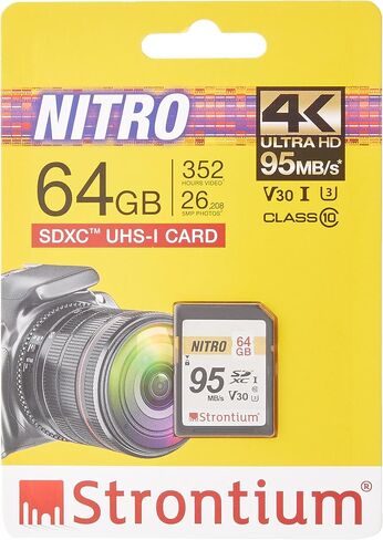 Strontium Nitro 128GB SD SDXC Flash Memory Card 95MB/s UHS-I U3 V30 Class 10 High Speed for DSLR Mirrorless Cameras (SRN128GSDU3QR) in Saudi Arabia