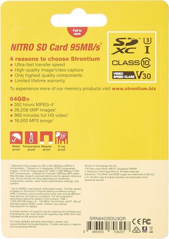 Strontium Nitro 128GB SD SDXC Flash Memory Card 95MB/s UHS-I U3 V30 Class 10 High Speed for DSLR Mirrorless Cameras (SRN128GSDU3QR) in Saudi Arabia