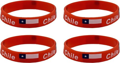 4 Pcs Chile Chileans Country Flag Rubber Bracelets, National Flag Silicone Bracelet, Rubber Wristbands Patriotic Decorations Gift in Saudi Arabia