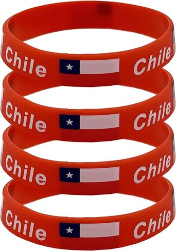 4 Pcs Chile Chileans Country Flag Rubber Bracelets, National Flag Silicone Bracelet, Rubber Wristbands Patriotic Decorations Gift in Saudi Arabia