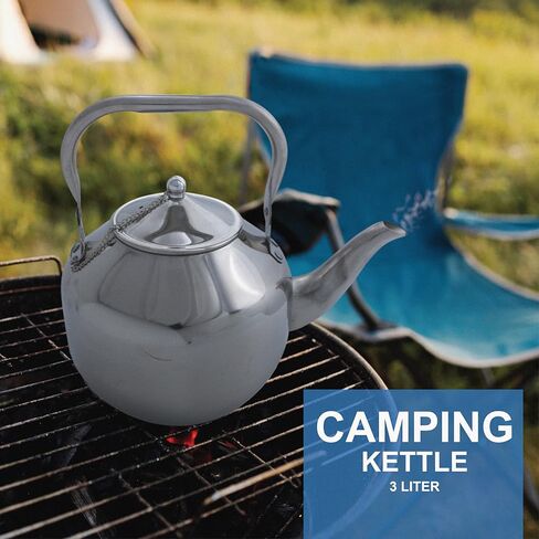 خفيفة الوزن ومتينة ومحمولة 3L من الفولاذ المقاوم للصدأ للتخييم غلاية شاي الماء المغلي ومقبض قابل للطي وغطاء | إبريق شاي للتخييم | مغامرات مثالية في الهواء الطلق، والتخييم، والمشي لمسافات طويلة، والنزهات، والسفر in Kuwait