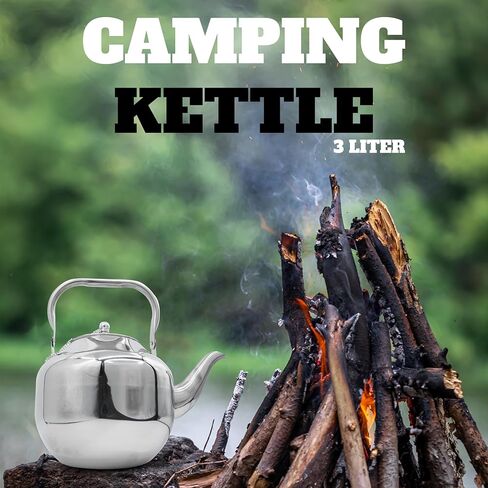 خفيفة الوزن ومتينة ومحمولة 3L من الفولاذ المقاوم للصدأ للتخييم غلاية شاي الماء المغلي ومقبض قابل للطي وغطاء | إبريق شاي للتخييم | مغامرات مثالية في الهواء الطلق، والتخييم، والمشي لمسافات طويلة، والنزهات، والسفر in Kuwait