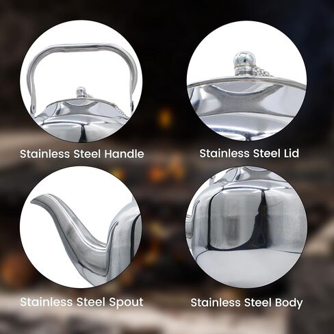 خفيفة الوزن ومتينة ومحمولة 3L من الفولاذ المقاوم للصدأ للتخييم غلاية شاي الماء المغلي ومقبض قابل للطي وغطاء | إبريق شاي للتخييم | مغامرات مثالية في الهواء الطلق، والتخييم، والمشي لمسافات طويلة، والنزهات، والسفر in Kuwait