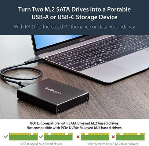 StarTech M.2 NGFF SATA SSD Enclosure, USB 3.0 5Gbps, UASP, Aluminum, Black in Kuwait