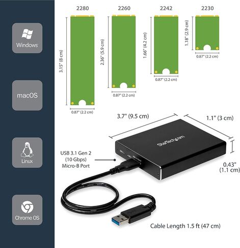 StarTech M.2 NGFF SATA SSD Enclosure, USB 3.0 5Gbps, UASP, Aluminum, Black in Kuwait
