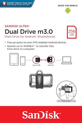 محرك الأقراص SanDisk Ultra Dual Drive m3.0 لأجهزة Android وأجهزة الكمبيوتر - microUSB، USB 3.0 in Kuwait