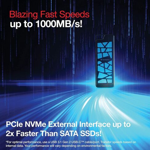 محرك أقراص SSD محمول للألعاب VGX1000 بسعة 256 جيجابايت من Verbatim يصل إلى 1000 ميجابايت/ثانية PCIe NVMe USB-C USB 3.2 Gen 2 محرك أقراص الحالة الصلبة الخارجي in Saudi Arabia