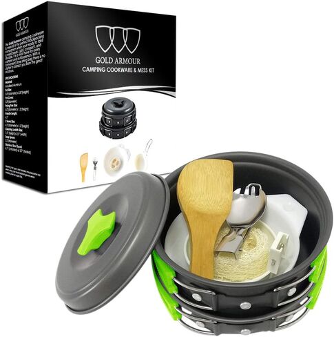 Gold Armour 10 Pieces Camping Cookware Mess Kit Backpacking Gear & Hiking Outdoors Bug Out Bag Cooking Equipment Cookset - Lightweight, Compact, Durable Pot Pan Bowls in Saudi Arabia