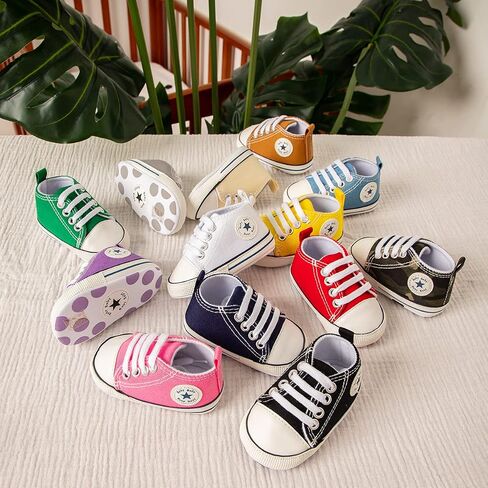 Meckior Baby Girls Boys Canvas Sneakers Soft Sole High-Top Ankle Infant First Walkers Crib Shoes in Kuwait