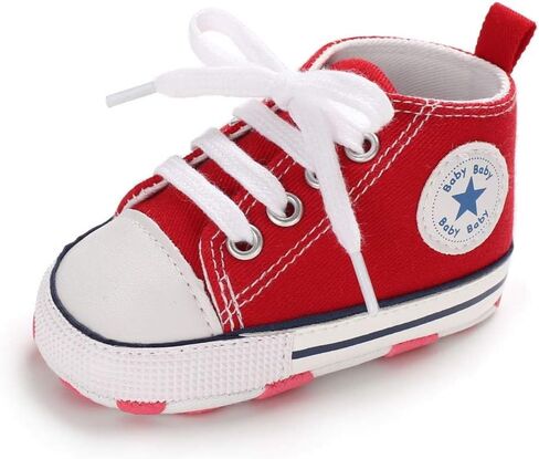 Meckior Baby Girls Boys Canvas Sneakers Soft Sole High-Top Ankle Infant First Walkers Crib Shoes in Kuwait