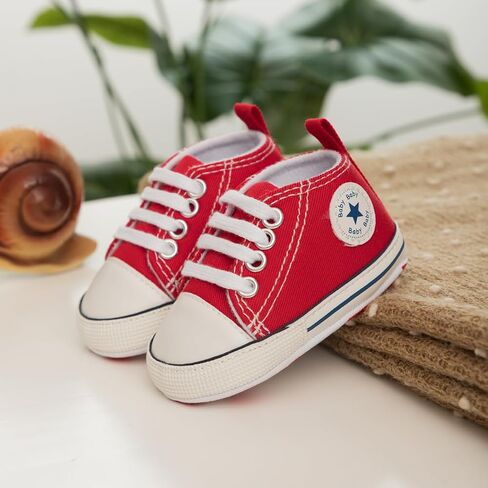 Meckior Baby Girls Boys Canvas Sneakers Soft Sole High-Top Ankle Infant First Walkers Crib Shoes in Kuwait
