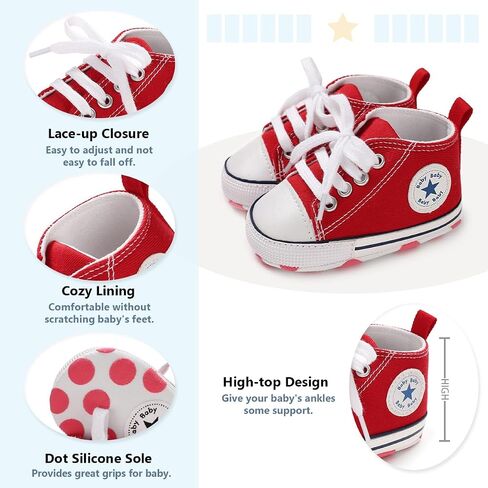 Meckior Baby Girls Boys Canvas Sneakers Soft Sole High-Top Ankle Infant First Walkers Crib Shoes in Kuwait