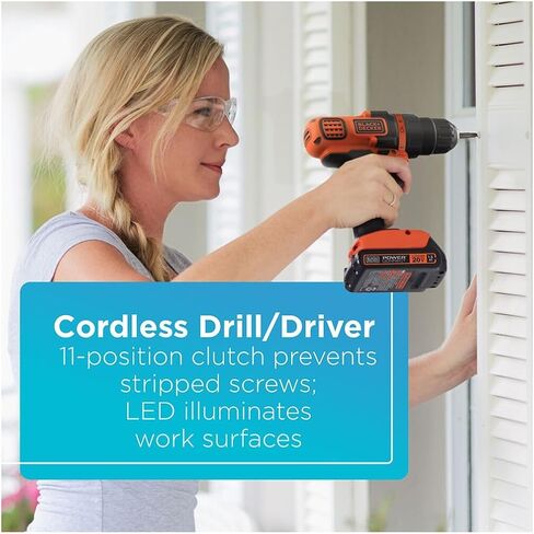 BLACK+DECKER 20V MAX Cordless Drill Combo Kit with POWERSERIES Extreme Cordless Stick Vacuum, Blue (BD4KITCDCRL & BSV2020G) in Saudi Arabia