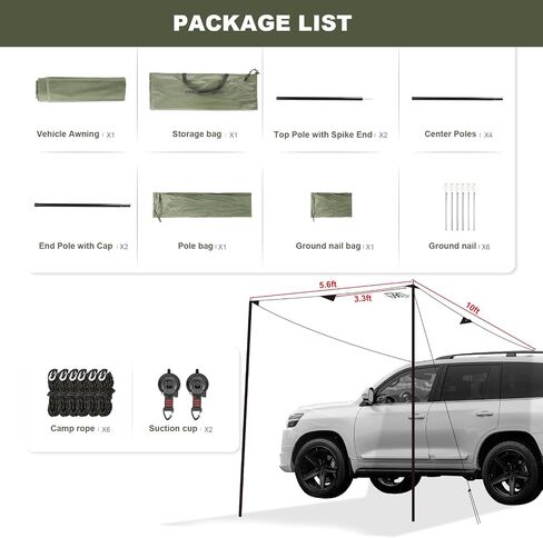 Car Awning for SUV, 10 x 5.6 FT Van Truck Awning for Camping, Needn't Roof Rack Hardwares Waterproof UV50+ in Saudi Arabia