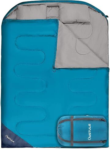 Double Sleeping Bag for Adults, 2 Person Sleeping Bag with Pillows for Camping Backpacking Hiking, XL Queen Size Two Person Sleeping Bag for Cold Weather & Warm in Saudi Arabia