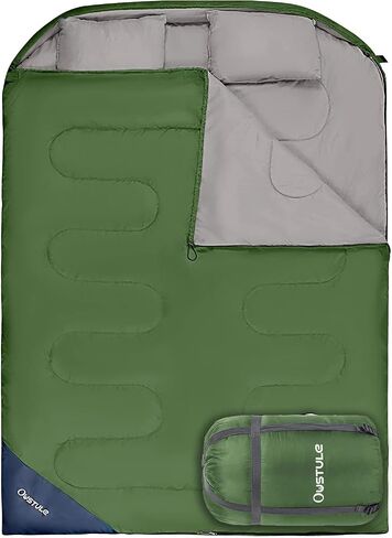 Double Sleeping Bag for Adults, 2 Person Sleeping Bag with Pillows for Camping Backpacking Hiking, XL Queen Size Two Person Sleeping Bag for Cold Weather & Warm in Saudi Arabia