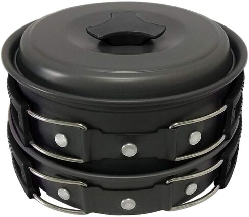 Gold Armour 10 Pieces Camping Cookware Mess Kit Backpacking Gear & Hiking Outdoors Bug Out Bag Cooking Equipment Cookset - Lightweight, Compact, Durable Pot Pan Bowls in Kuwait