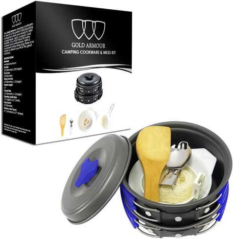 Gold Armour 10 Pieces Camping Cookware Mess Kit Backpacking Gear & Hiking Outdoors Bug Out Bag Cooking Equipment Cookset - Lightweight, Compact, Durable Pot Pan Bowls in Saudi Arabia