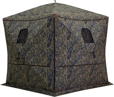 Barronett Blinds® Memory Maker 5، ستارة صيد محمولة، ستارة محورية بخمسة جوانب، قماش دينير 600، نوافذ منزلقة صامتة، 4 أشخاص، حامل الشجرة الأصلي Mossy Oak®، 72 بوصة × 96 بوصة × 96 بوصة in Kuwait