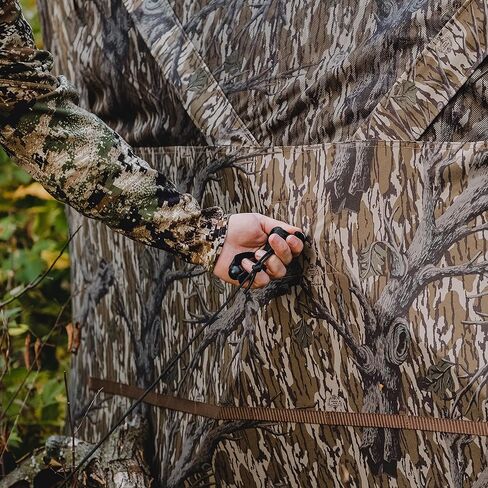 Barronett Blinds® Memory Maker 5، ستارة صيد محمولة، ستارة محورية بخمسة جوانب، قماش دينير 600، نوافذ منزلقة صامتة، 4 أشخاص، حامل الشجرة الأصلي Mossy Oak®، 72 بوصة × 96 بوصة × 96 بوصة in Kuwait