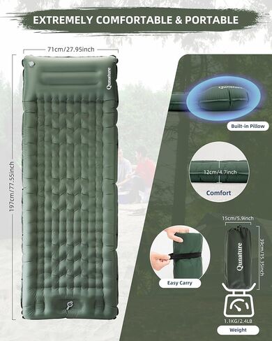 Sleeping Pad for Outdoor Camping Mattress Ultra-Light Inflatable Camping Bed with Built-in Pillow - Air Pad, Carry Bag - Compact & Lightweight Camping Gear Essentials in Saudi Arabia