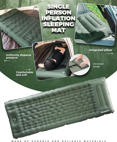 Sleeping Pad for Outdoor Camping Mattress Ultra-Light Inflatable Camping Bed with Built-in Pillow - Air Pad, Carry Bag - Compact & Lightweight Camping Gear Essentials in Saudi Arabia