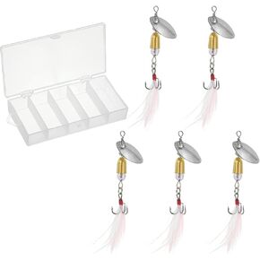 PATIKIL Fishing Lures Spinnerbait, 5Pack Trout Lures Rooster Tail Fishing Lures Treble Hooks Trout Spinners 1/5 oz for Freshwater Saltwater Fishing, Silver Tone