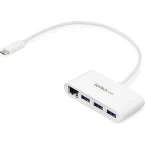 StarTech.com 3 Port USB C Hub with Ethernet - USB-C to 3X USB-A w/Power Adapter & Gigabit Ethernet - Thunderbolt 3 Compatible - USB C Network Adapter (HB30C3A1GE)