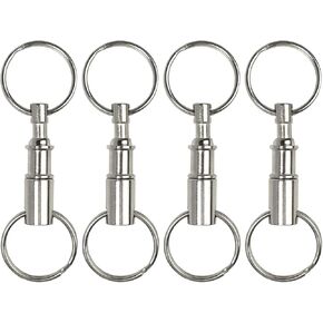 Millennial Essentials 4 Pack Quick Release Detachable Pull Apart Keychain Silver Dual Key Ring Snap Lock Holder