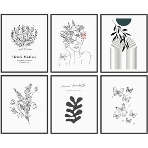 Black and White Wall Art Prints for Living Room, Bedroom, Kitchen, Office, Bathroom Wall Decor, Minimalist Wall Art, Botanical Prints, Plant Poster, Flower Pictures, Set of 3, 8" x 10", Unframed.