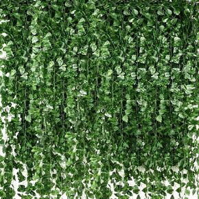 Yuxung 200 Pack 1444 ft Artificial Ivy Garland Fake Vines for Bedroom Artificial Hanging Vines with Fake Leaves Greenery Hanging Plant for Party Home Garden Wedding Wall Decoration, Green
