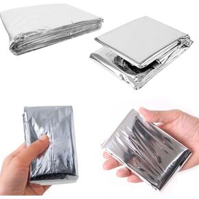 Emergency Blanket Stormproof Survival Blanket, 82""x52"", Water Resistant Fire Retardant Thermal Blanket with Carrying Bag for Outdoor Camping Hiking, Silver